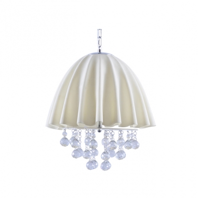 Lovely White Fabric Shade and Crystal Balls Add Charm to Decorative Three-light Large Pendant
