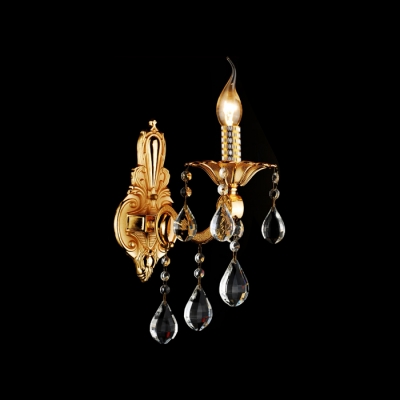Luxury Shimmering Gold Single Light Wall Sconce Offers Exquisite Embelishment with Clear Crystal Droplets