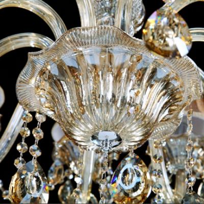 Sparkling Hand Cut Rock Crystal Drops Beautiful Pattern Bell Shades 6-Light Classic Chandelier