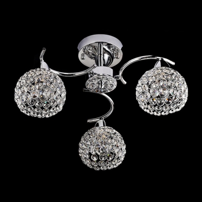Three Lights Semi Flush Mount  Light Features Metal Globe Frame and Beaded Shades
