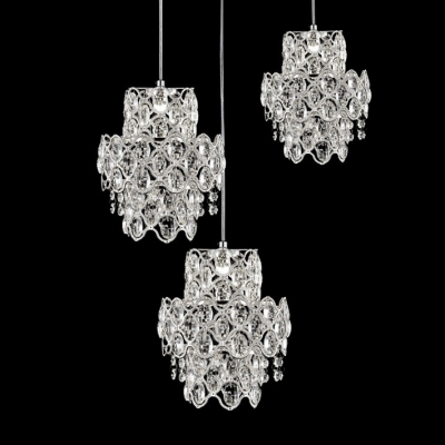 Three Lights Warm and Elegant Crystal Accented Bold Design Multi-Light Pendant
