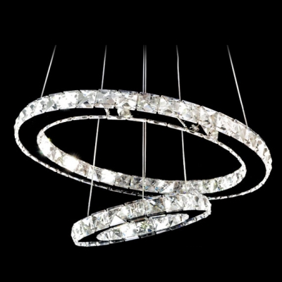 Two Crystal Rings Brilliant Design Large Pendant Light Shine with Clear Crystals