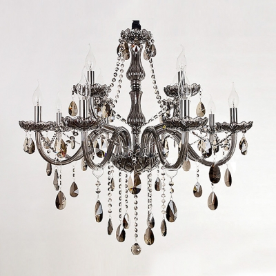 12-Light Brilliant Smoky Crystal Waterfall Large Dining Room Chandelier