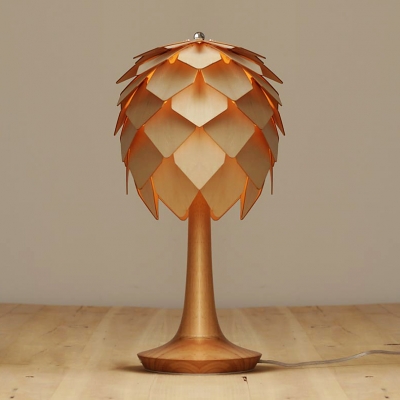 All Wooden Crafted Pinecone Table Accent Lamp