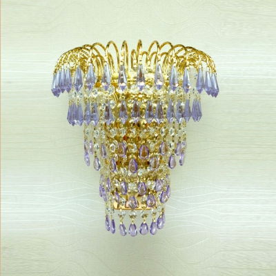 Beauteous Gold Finish Three-light Wall Sconce Features Sparkling Crystal Rain Creating Glamorous Look