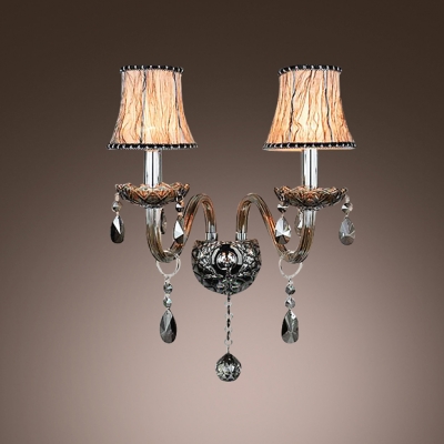 Beautiful Scrolling Arms and Delicate Fabric Shade Formed Striking Wall Sconce