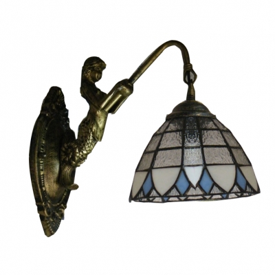 Classic Tiffany Glass Shade Delicate Mermaid Base Bedroom Wall Sconce