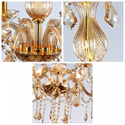 Elegantly Golden 6-Light  Hand-Formed Crystal Arms Chandelier Ceiling Lighting
