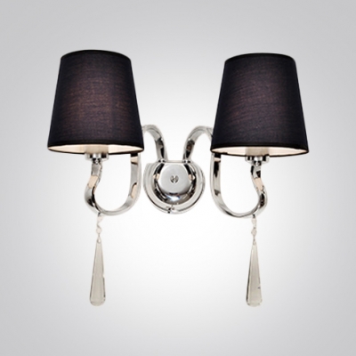 Eye-catching Two-light Wall Sconce Completed with Black Fabric Shade and Graceful Scrolls