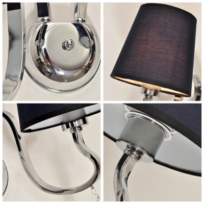 Eye-catching Two-light Wall Sconce Completed with Black Fabric Shade and Graceful Scrolls