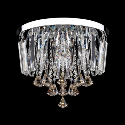 Finely Hand Cut Crystal Accents and Droplets 3-Light Contemporary Crystal Flush Mount