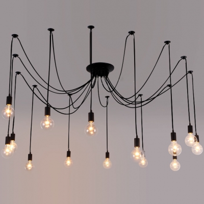 Spider 14 Light Pendant in Black Finished Edison Bulb LED Industrial Metal Pendant Light for Living Room Restaurant 