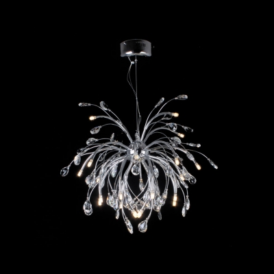 Floral Faceted Clear Crystals and Metal Branches Bold Contemporary Style Pendant Lighting