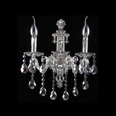 Glistening Wall Sconce Featured Sleek Strolling Arm and Clear Lead Crystal