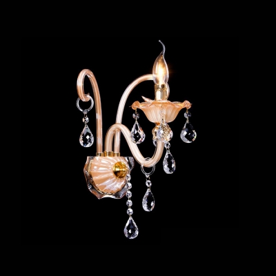 Magnificent Champagne Crystal Wall Sconce Features Beautiful Scrolling Arms and Clear Droplets