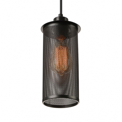 Mini Wrought Iron Long Cylinder Net Pendant in Industrial Style