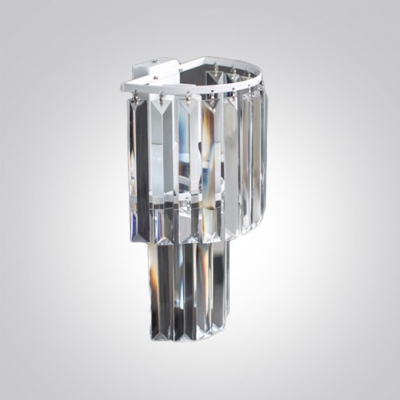 Opulent and Charming Wall Sconce Completed with Stunning Faceted Square Crystals and White Finish Frame