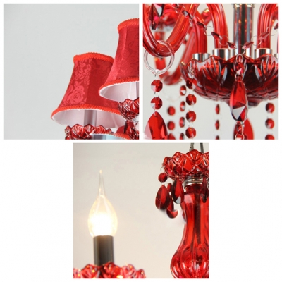 Positively Glow Red Crystal Glass Curved Arms and Dropletes Chandelier Light