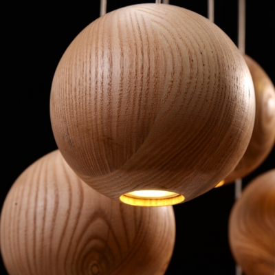 Seven Lights 11”Wide Designer Pendant Light Hanging Wooden Balls