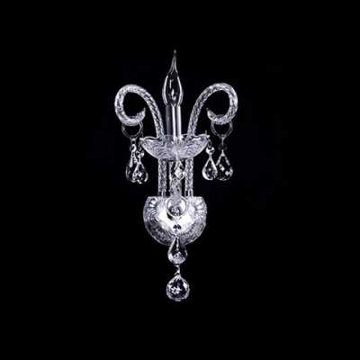 Single Light Wall Sconce Features Two  Graceful Curving Crystal Arms and Gleaming Droplets