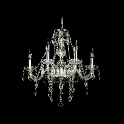 Six Candle Lights Clear Crystal Strands and Droplets Romantic Chandelier