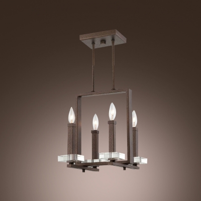 Sophisticate Design Four Light Island Light Features Square Crystal Plate and Brown Finish