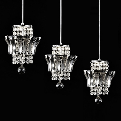 Sophisticated Multi-Light Pendant Features Dazzling Clear Crystal Beads and Delicate Square Base