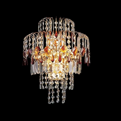 Sparkling Luxury Gold and Red Crystal Wall Sconce Has Steely Modern Feel