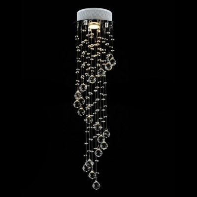 Spiral Long Drop Round Single Light 29 5 High Crystal Spheres