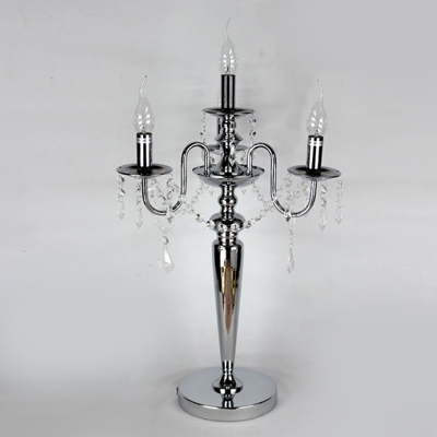Stunning Table Lamp Completed with Graceful Scrolling Arms and Decorative Clear Crystal Beads