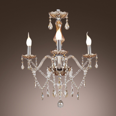 Timeless Three Lights Crystal Starnds and Droplets Chandelier in Crystal Style for Living Room