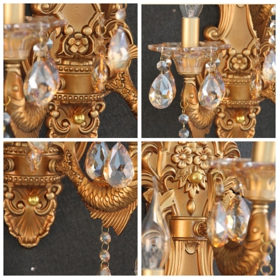 Traditional Luxury Gold Wall Sconce Featured Fish-like Strolling Arm Crystal