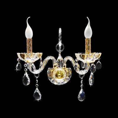 Two Light Wall Sconce Features Beautiful Hand-cut Crystal Curving Arms and Droplets