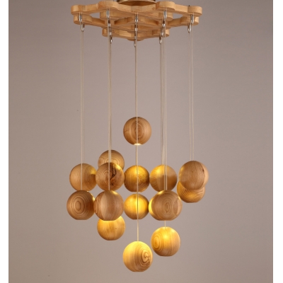 16-Light 19.6”Wide Wooden Ball Designed Large Pendant Lighting