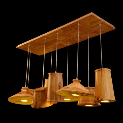 Bold Design Nine Lights Wood Designer Multi-Light Pendant for Restaurant