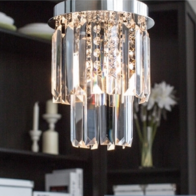 Clear Crystal Prisms Tired and White Canopy Flush Mount Lighting in Brilliant Design