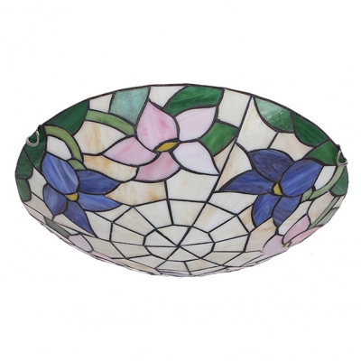 Colorful Flowers Pattern Romantic Tiffany Two Lights Flush Mount Ceiling Light