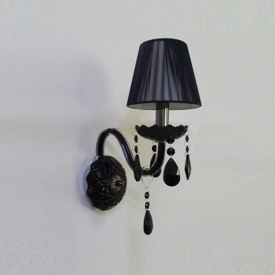 Contemporary Concise Black Fabric Shade and Unique Black Crystal Drops Add Charm to Dazzling Wall Sconce