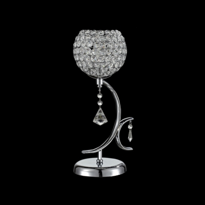 Contemporary Sphere Style Table Lamp Features Curving Scrolls and Delicate Crystal Drops