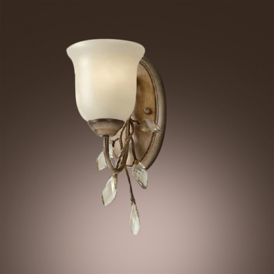 Delicate Bronze Finish Iron Base and Clear Crystal Leaves Composed Stunning Single Light Wall Sconce