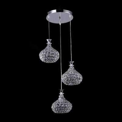 Fabulous 3-Light Faceted Crystals Shinning with Metal Shade Modern Chrome Finished Multi -Light Pendant
