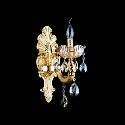 Glamourous Dazzling Gold Single Light Wall Sconce with Clear Lead Crystal