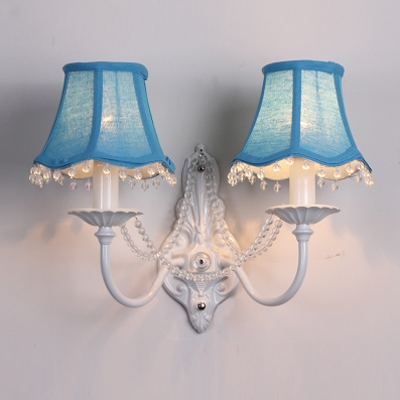 Gleaming Two Light Wall Sconce Completed with Beautiful Scrolling Arms in White Finish and Dazzling Crystal Beads