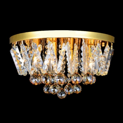 Golden Finish and Clear Crystal Beaded Strands Cognac Crystal Balls Accented Round Flush Mount