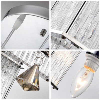 Grand Modern Multi-Light Pendant Adorned with Three Delicate Rectangular Shades Hanging Beautiful Crystal Teardrops