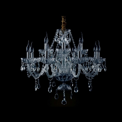 Large and Beautiful Two-Tiered 12-Light Clear Crystal Chandelier for Dining Room