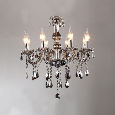 Majestic and Bold Smoky Gray Arms and Droplets 8-Light Chandelier Lighting