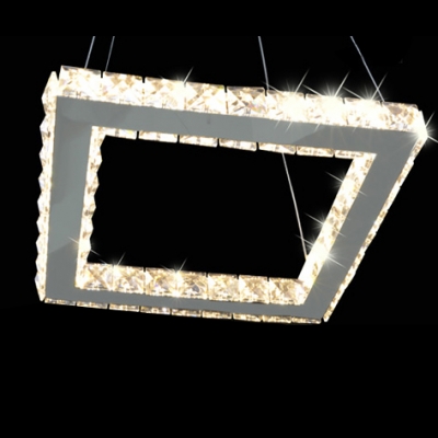 Modern and Elegant Square Large Pendant Light Accented by Hand Cut Crystal Beads