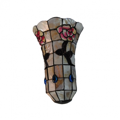 Nine Inch Rose-decorated Wall Washer with Blue Jewelries in Tiffany Style