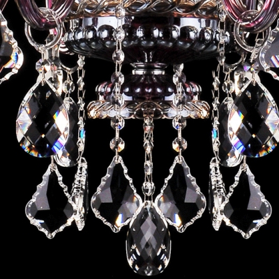 Purple Crystal Glass Arms Silver Shades Classic Chandelier Shine with Clear Crystal Drops